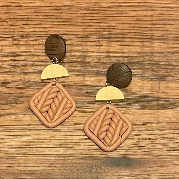 Source Unknown Jewelry - Brown and Salmon Geometric Artisan Earrings